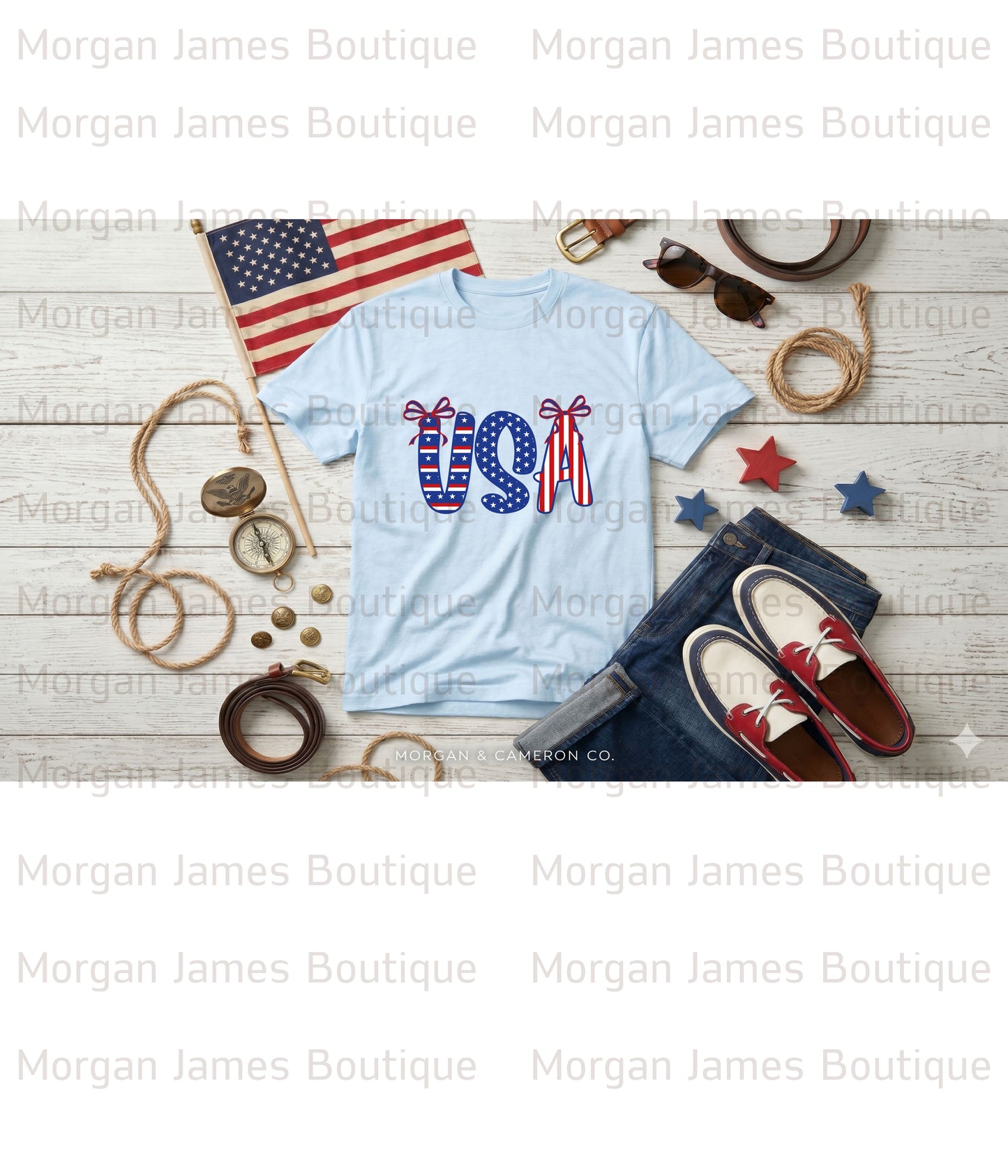 USA Coquette Bow Patriotic Graphic Tee