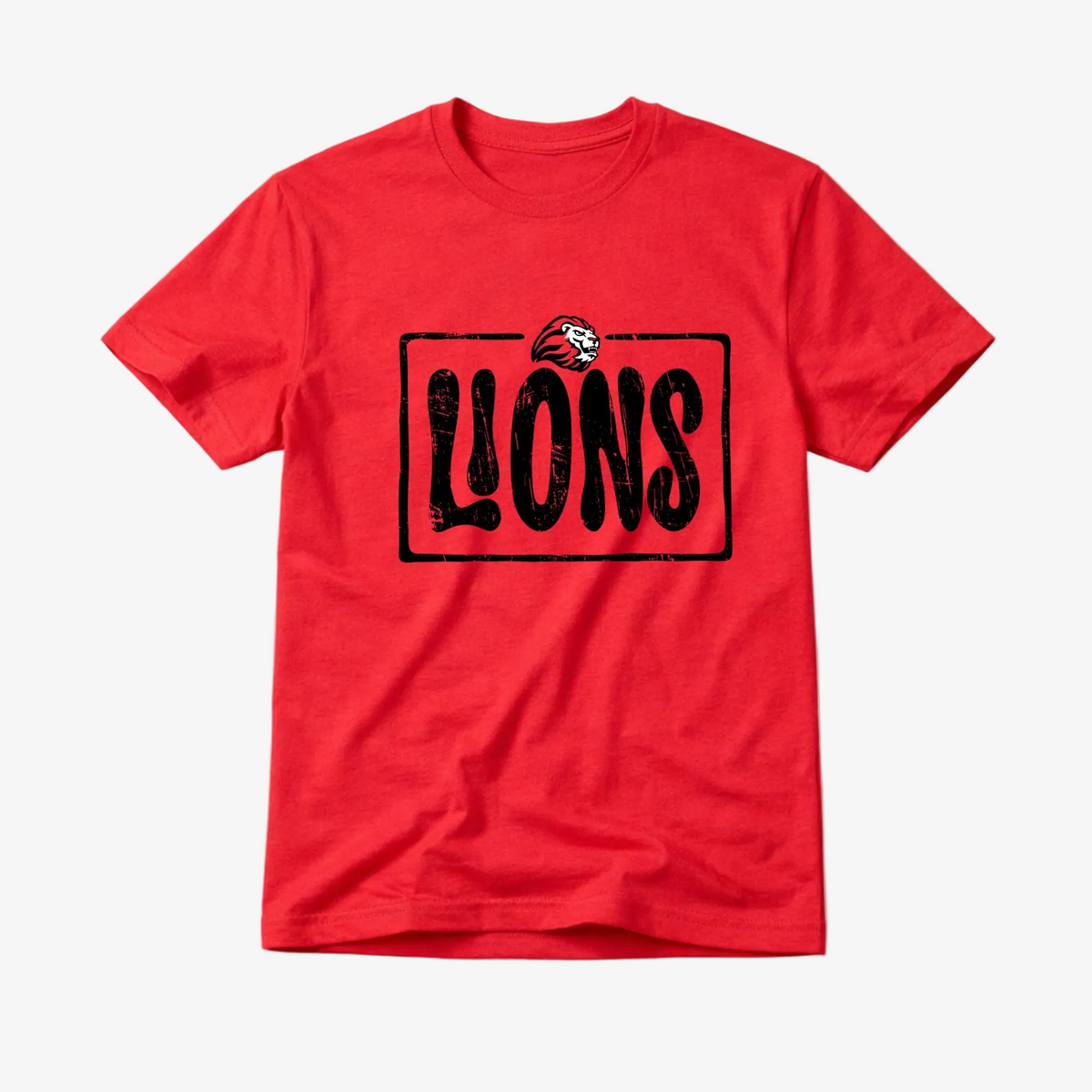Vintage Distressed Lions Box Graphic Tee – Red
