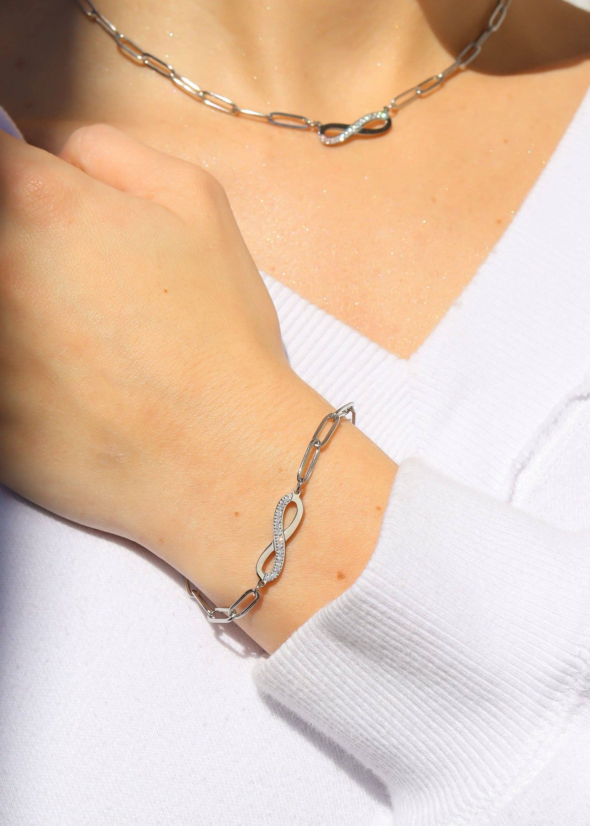 18K Gold PVD Stainless Steel Stone "Infinity" Paperclip Chain Bracelet