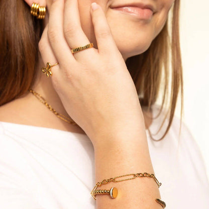 Gold Stainless Steel Long Paperclip Textured Chain Bracelet