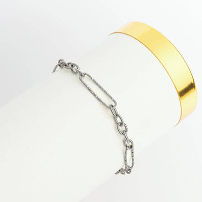 Gold Stainless Steel Long Paperclip Textured Chain Bracelet