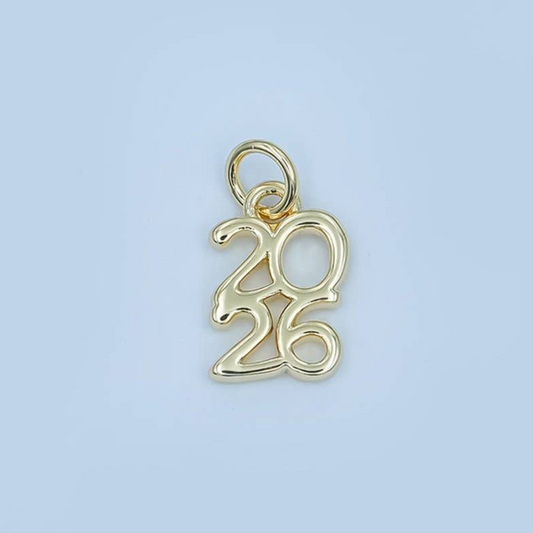 24K Gold Filled "2026" Year Script Minimalist Charm | N094