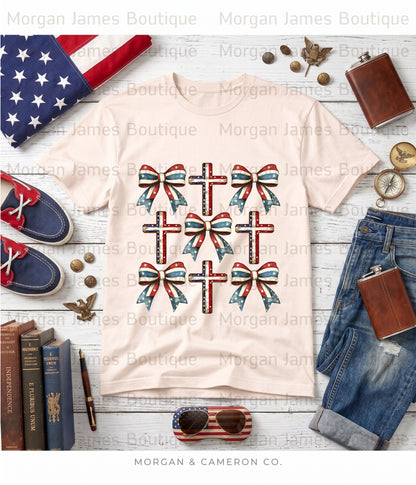 Patriotic Bows & Crosses Graphic Tee