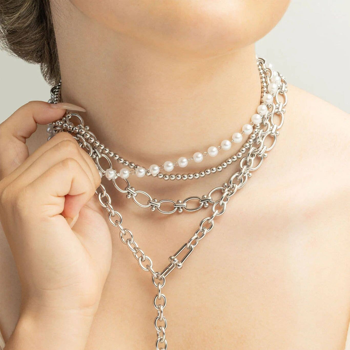 Stainless Steel Round and Bead Chain Necklace