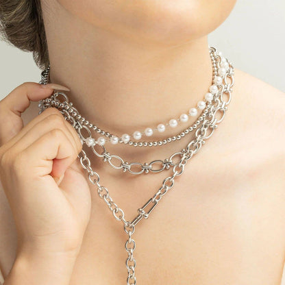 Stainless Steel Round and Bead Chain Necklace