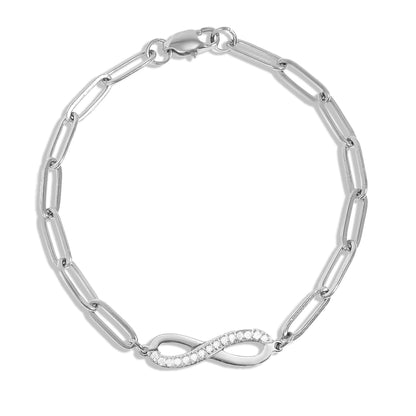18K Gold PVD Stainless Steel Stone "Infinity" Paperclip Chain Bracelet