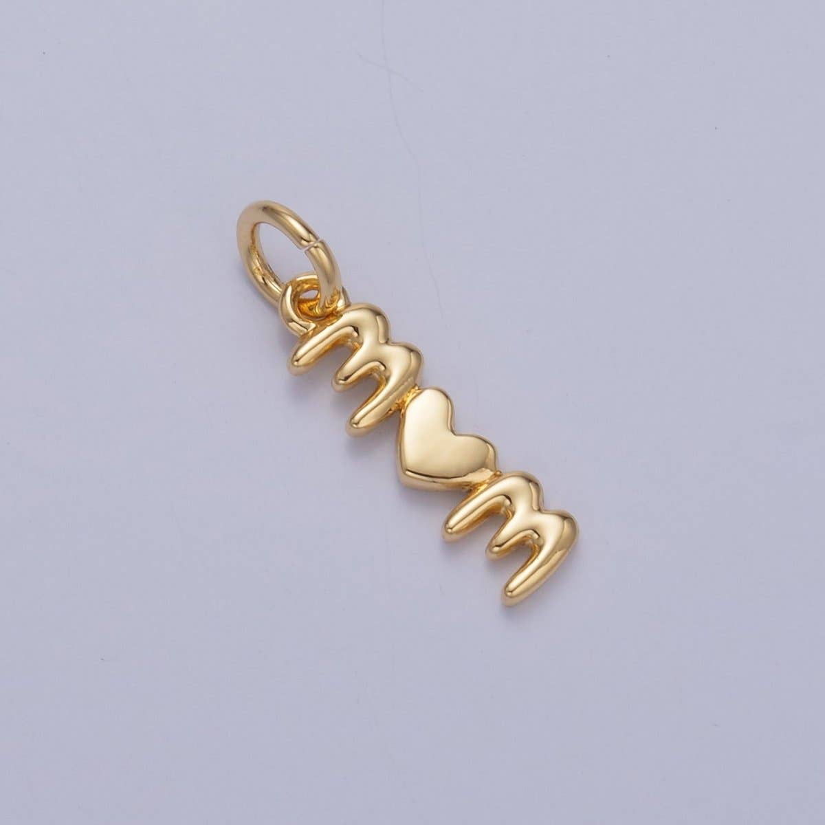 24K Gold Filled "MOM" Heart Script Charm in Gold & Silver | W789