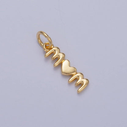 24K Gold Filled "MOM" Heart Script Charm in Gold & Silver | W789