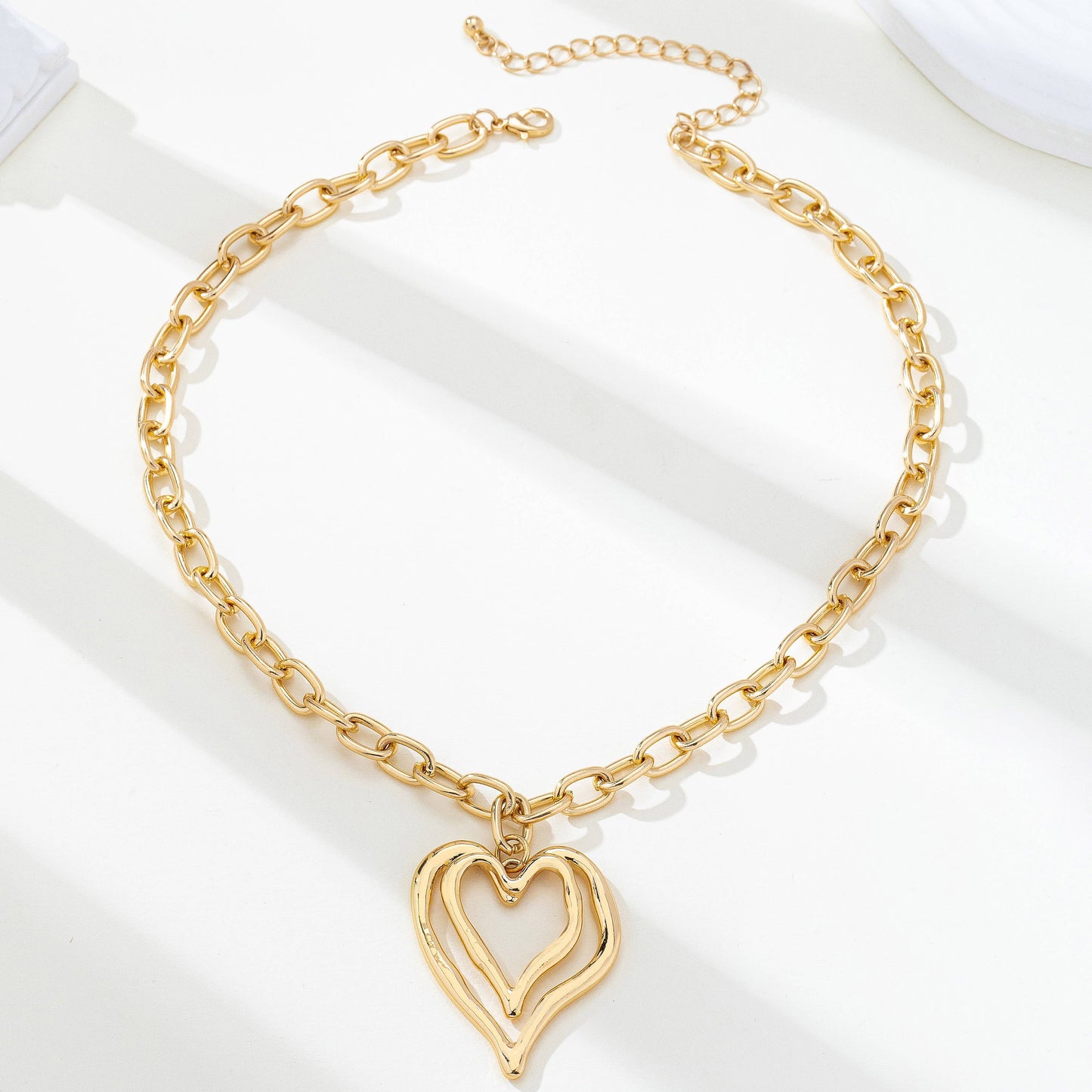 Sculptural Oversized Double Heart Pendant Necklace |80N93012