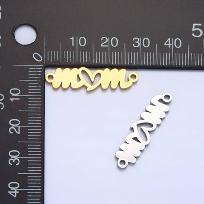 Stainless Steel Cursive "Mom" Heart Charm Connector in Gold & Silver | G-457