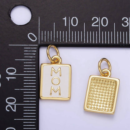 24K Gold Filled "MOM" White Enamel Tag Charm | E356