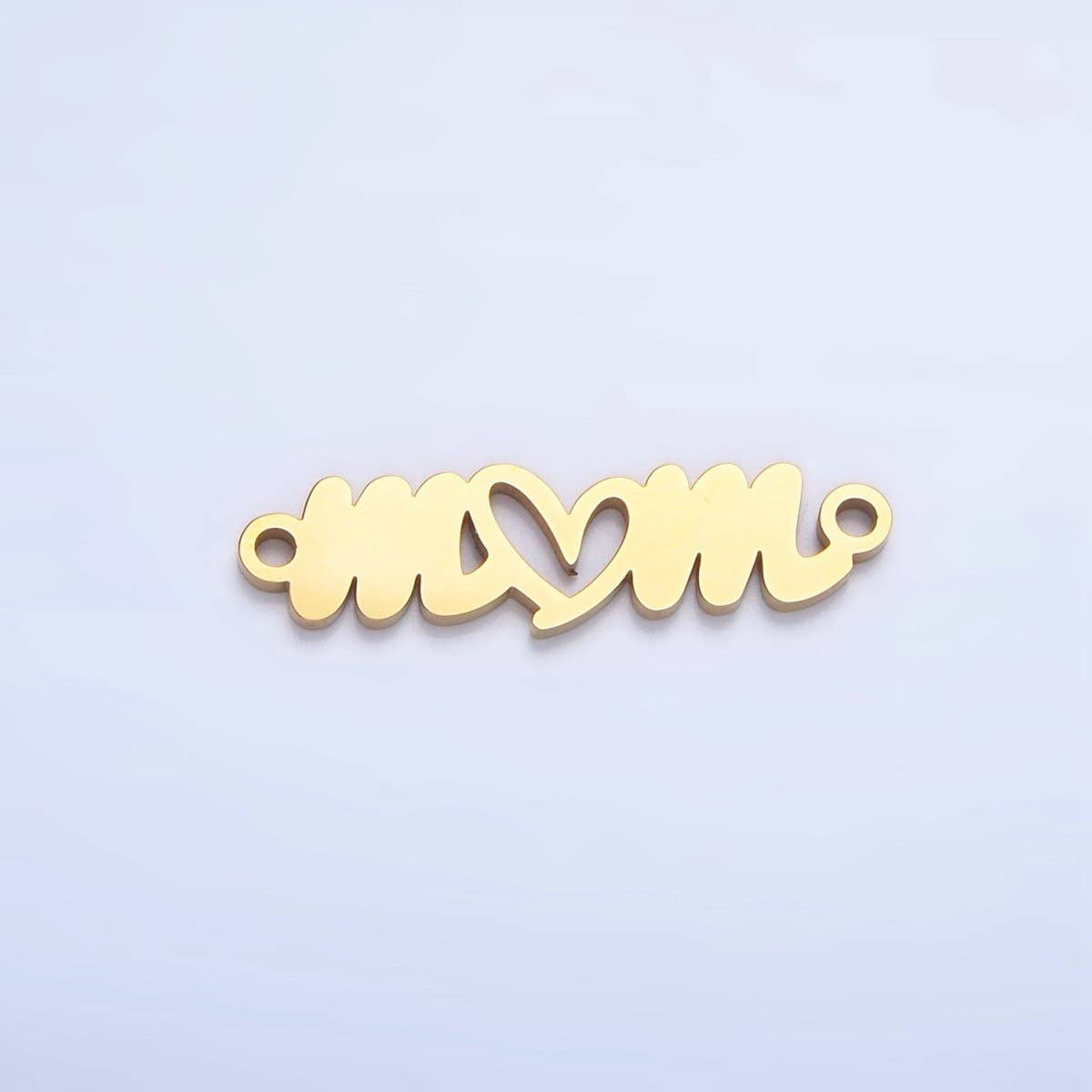 Stainless Steel Cursive "Mom" Heart Charm Connector in Gold & Silver | G-457