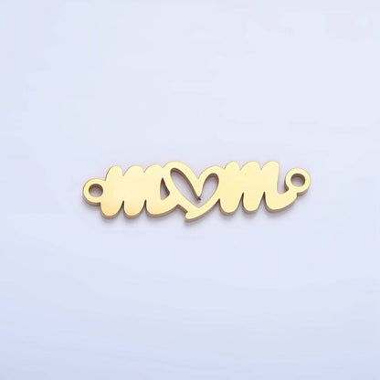 Stainless Steel Cursive "Mom" Heart Charm Connector in Gold & Silver | G-457