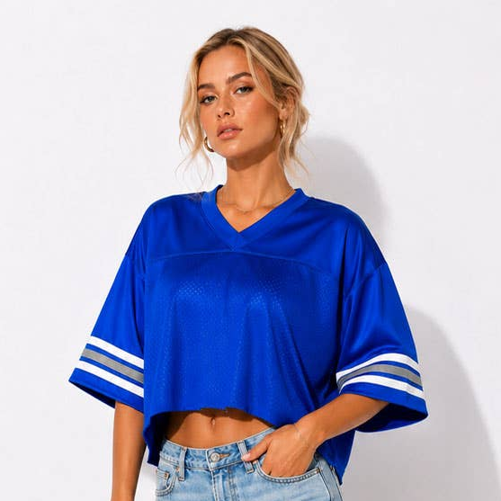 Women's Oversized Cropped Classic Mesh Football Jersey