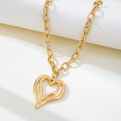 Sculptural Oversized Double Heart Pendant Necklace |80N93012