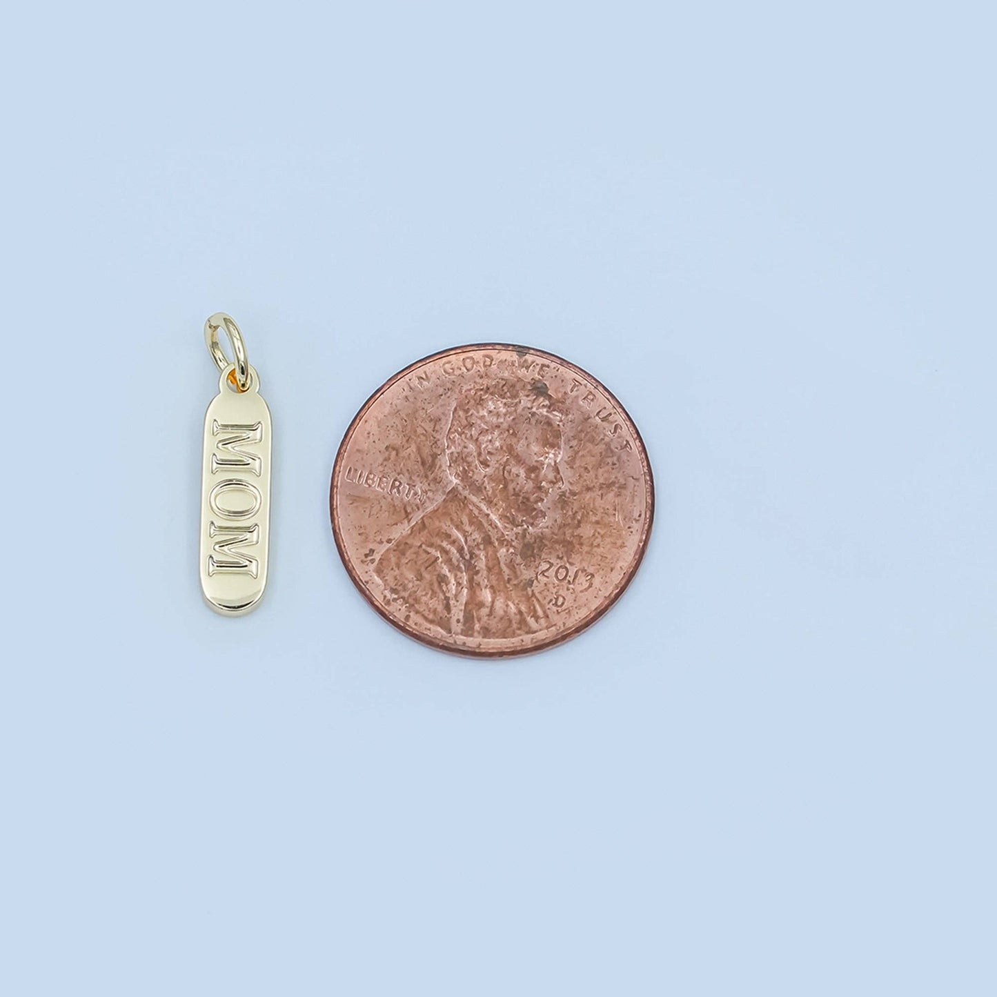 Stainless Steel "MOM" Script Tag Mini Charm | P953