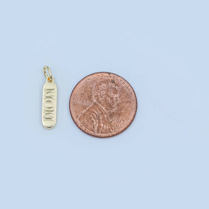 Stainless Steel "MOM" Script Tag Mini Charm | P953
