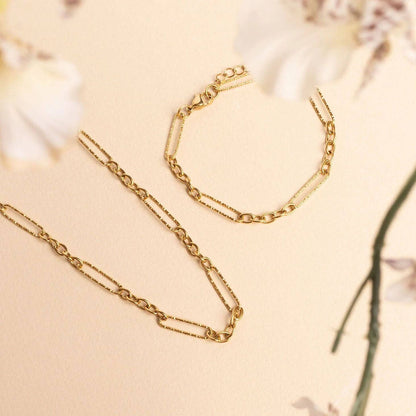 Gold Stainless Steel Long Paperclip Textured Chain Necklace