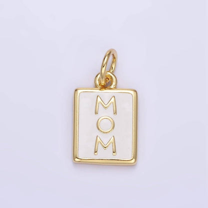 24K Gold Filled "MOM" White Enamel Tag Charm | E356