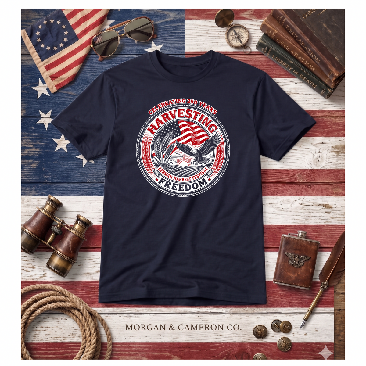Harvesting Freedom Tee - Kerman Harvest Festival - Celebrating 250 Years