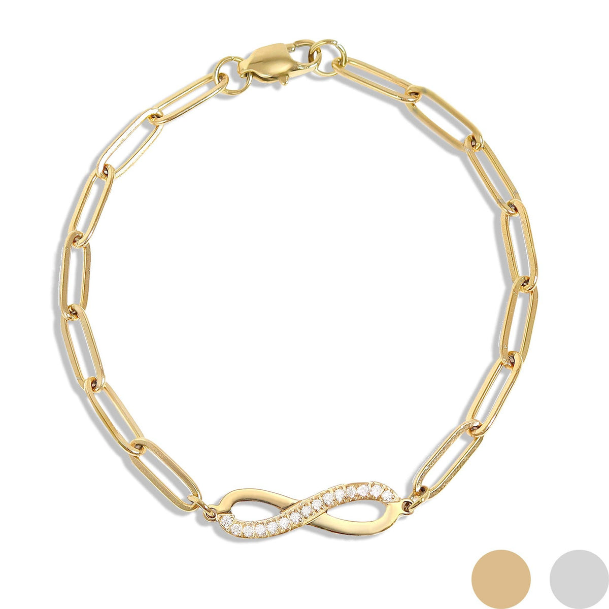18K Gold PVD Stainless Steel Stone "Infinity" Paperclip Chain Bracelet