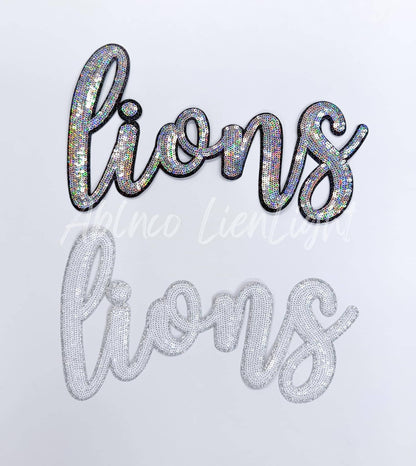 Lions Cursive Letter Mascot Gameday Sequins Patch  