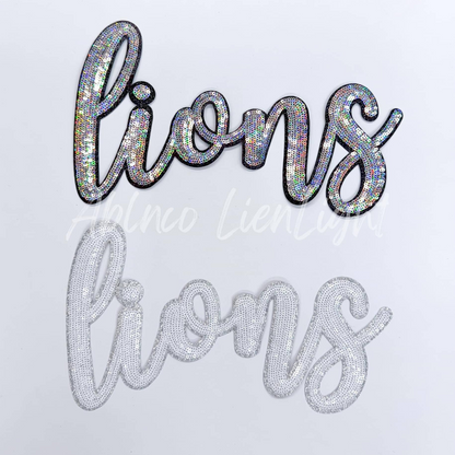 Lions Cursive Letter Mascot Gameday Sequins Patch  