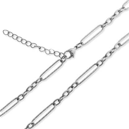 Gold Stainless Steel Long Paperclip Textured Chain Necklace