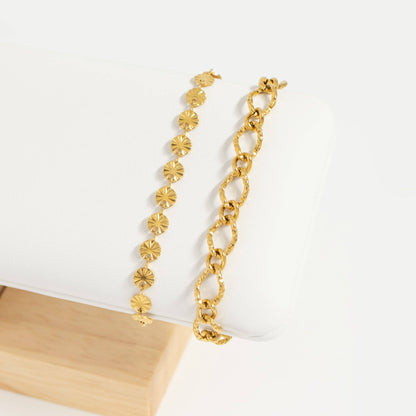 18K Gold PVD Stainless Steel Hammered Oval Chain Bracelet