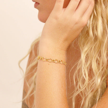 18K Gold PVD Stainless Steel Hammered Oval Chain Bracelet