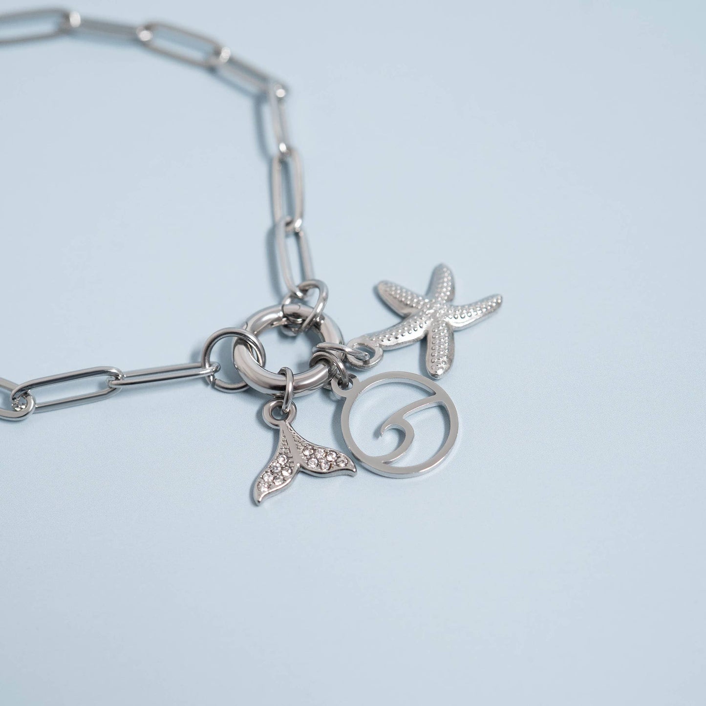 Stainless Steel Paperclip with Charm Keeper Chain Bracelet