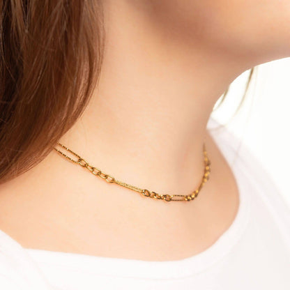 Gold Stainless Steel Long Paperclip Textured Chain Necklace
