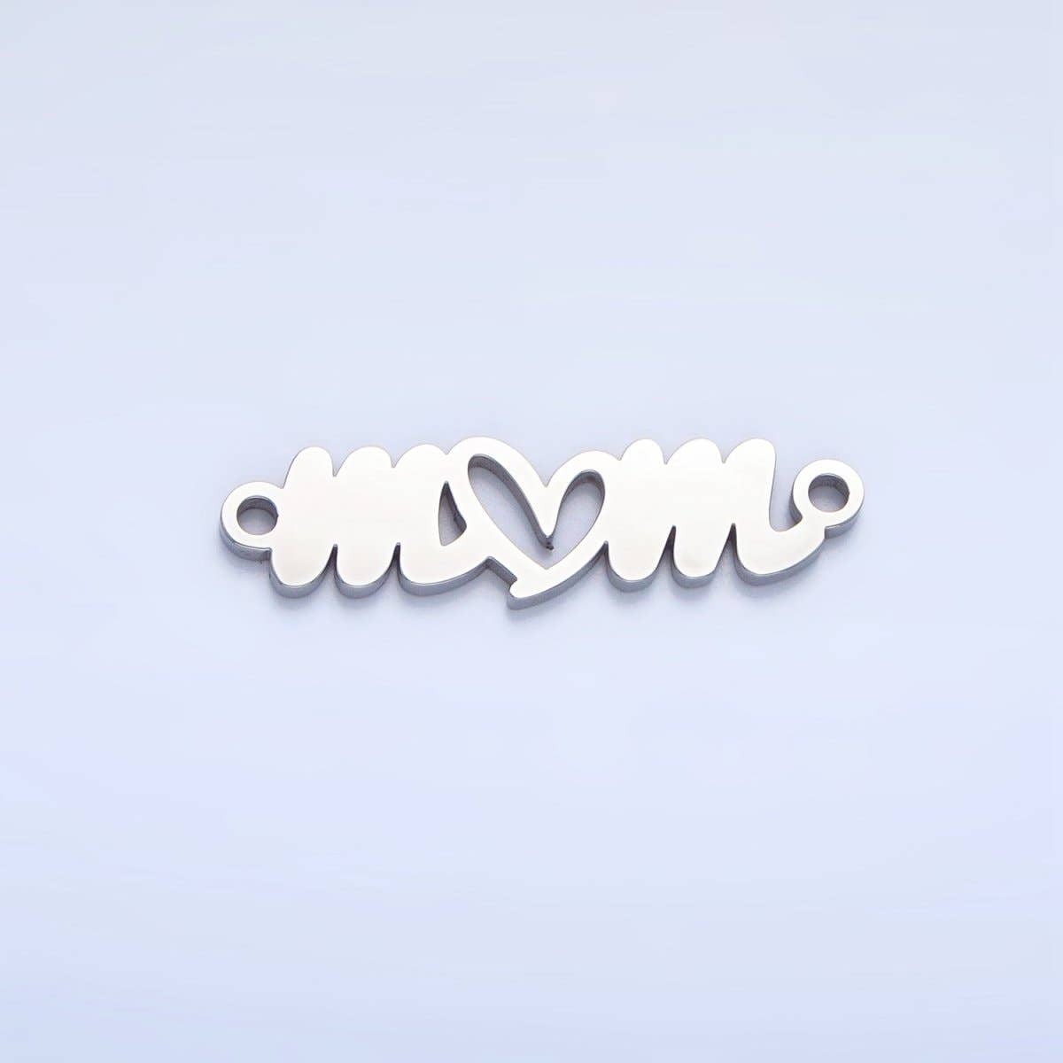 Stainless Steel Cursive "Mom" Heart Charm Connector in Gold & Silver | G-457