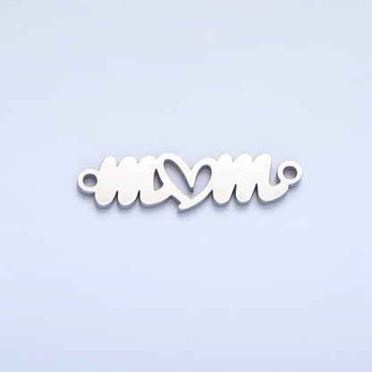 Stainless Steel Cursive "Mom" Heart Charm Connector in Gold & Silver | G-457