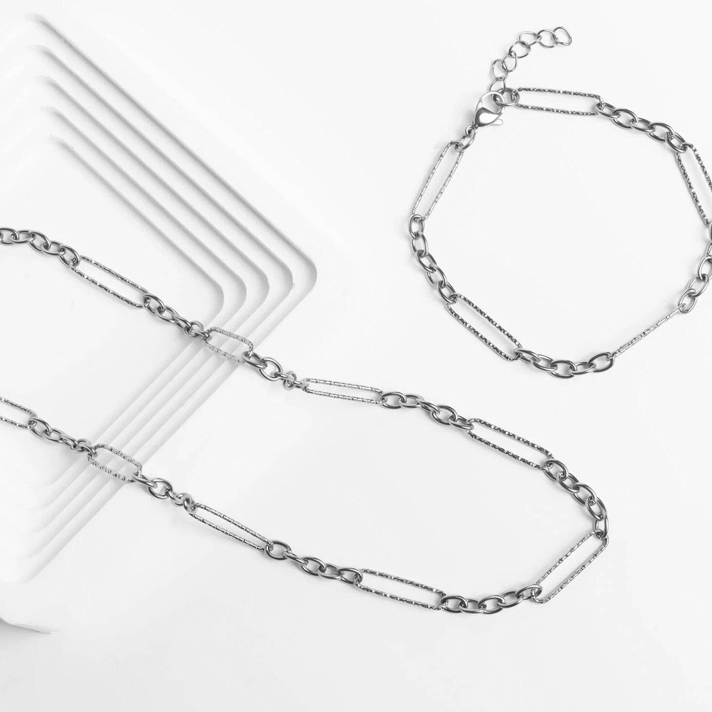 Gold Stainless Steel Long Paperclip Textured Chain Necklace