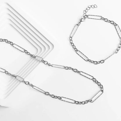 Gold Stainless Steel Long Paperclip Textured Chain Necklace