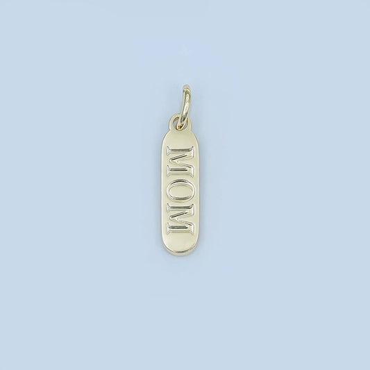 Stainless Steel "MOM" Script Tag Mini Charm | P953