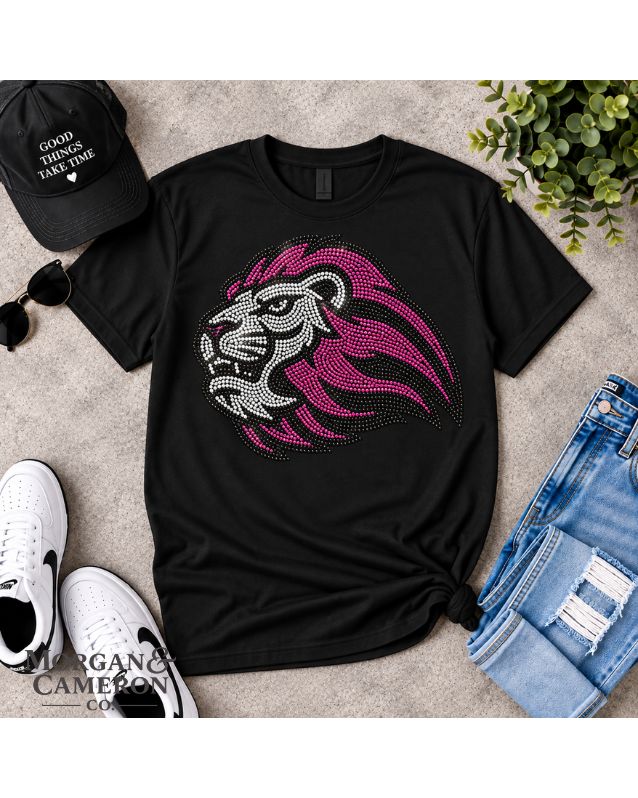 Pink Rhinestone Lion Tee