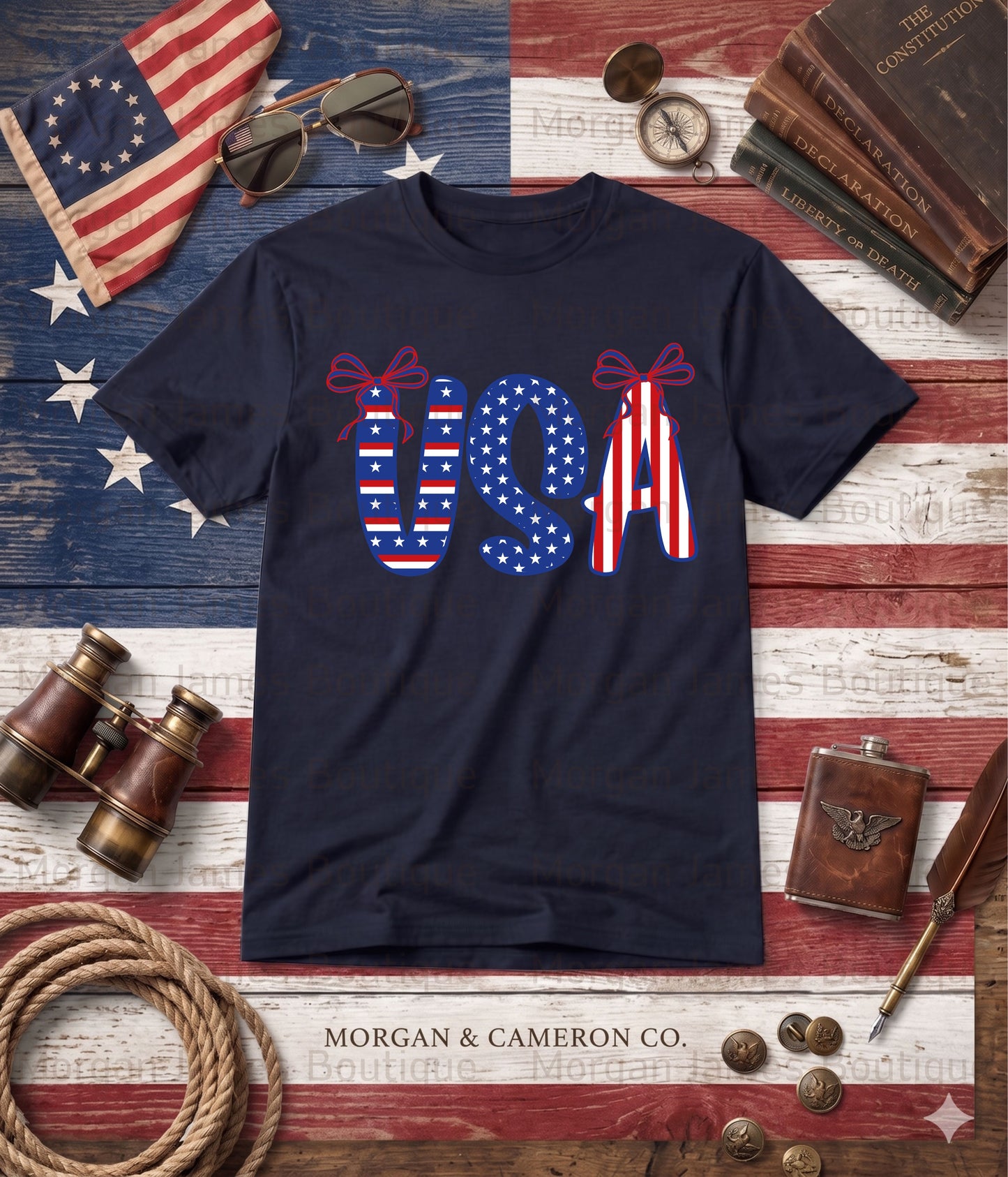 USA Coquette Bow Patriotic Graphic Tee