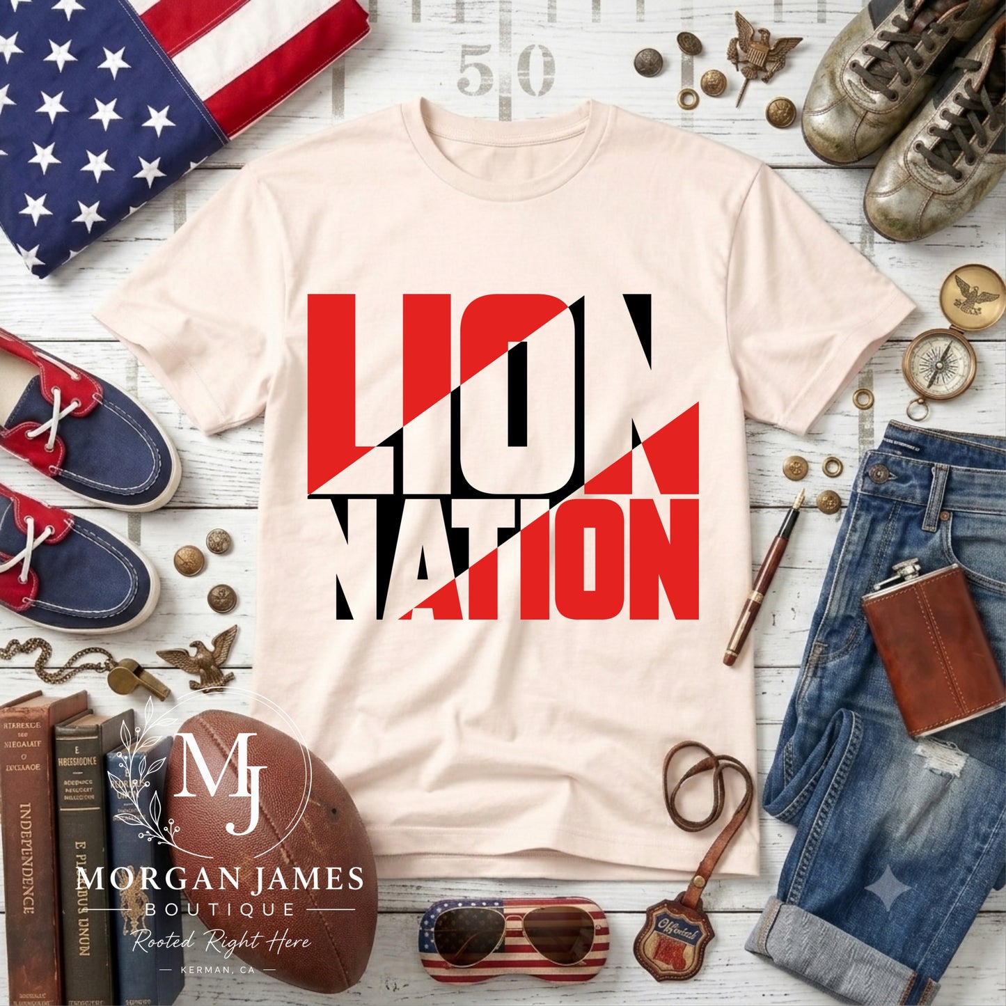 Lion Nation Split Color Tee | Kerman Lions Spirit Shirt (Charcoal)