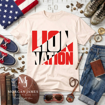 Lion Nation Split Color Tee | Kerman Lions Spirit Shirt (Charcoal)