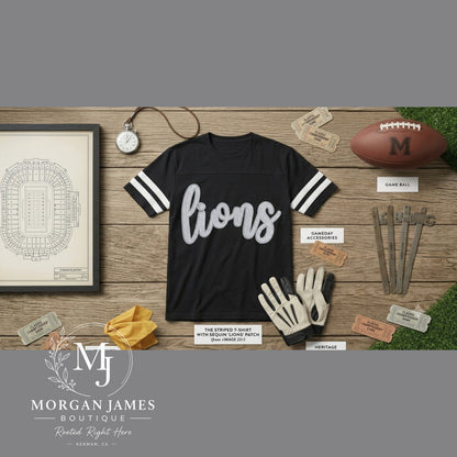Lions Sequin Script Varsity Tee | Kerman Lions Spirit Shirt