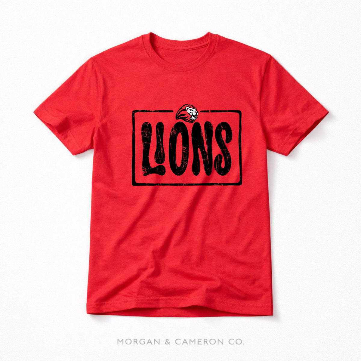 Vintage Distressed Lions Box Graphic Tee – Red