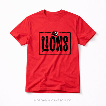 Vintage Distressed Lions Box Graphic Tee – Red