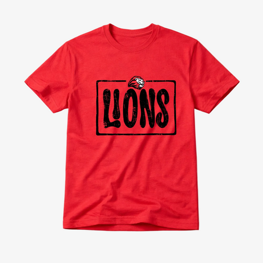 Vintage Distressed Lions Box Graphic Tee – Red