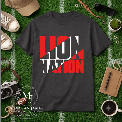 Lion Nation Split Color Tee | Kerman Lions Spirit Shirt (Charcoal)