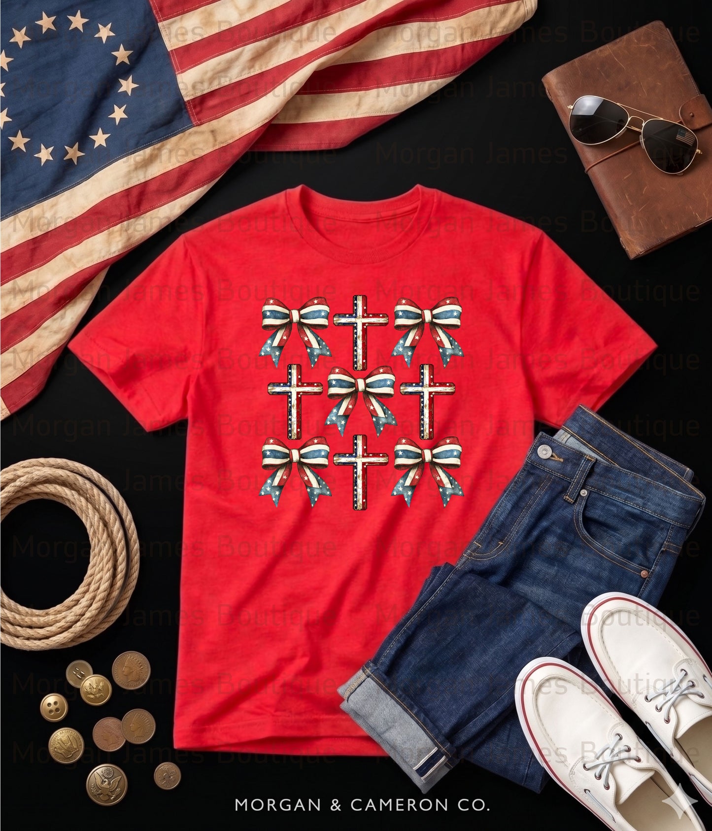 Patriotic Bows & Crosses Graphic Tee