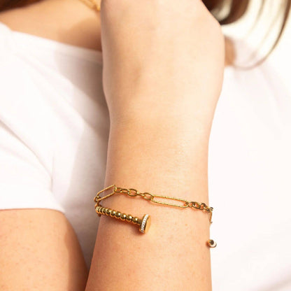 Gold Stainless Steel Long Paperclip Textured Chain Bracelet