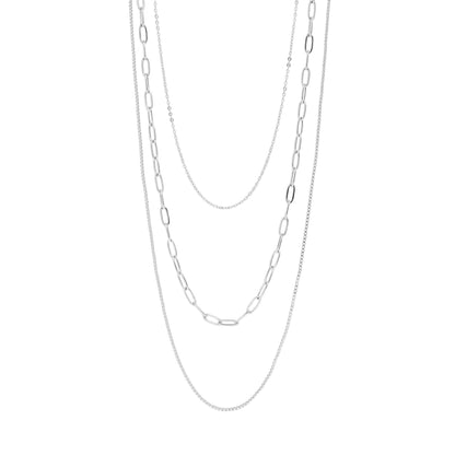 18K Gold PVD Stainless Steel Loop, Box, and Paperclip Layered Chain Necklace