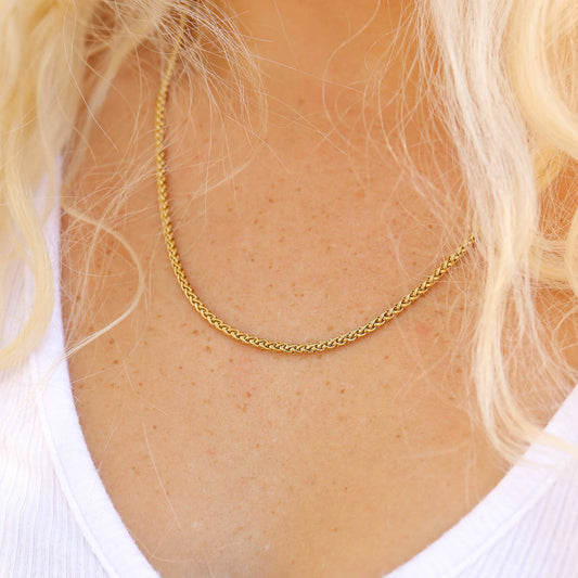 Stainless Steel Gold Wheat Chain Necklace